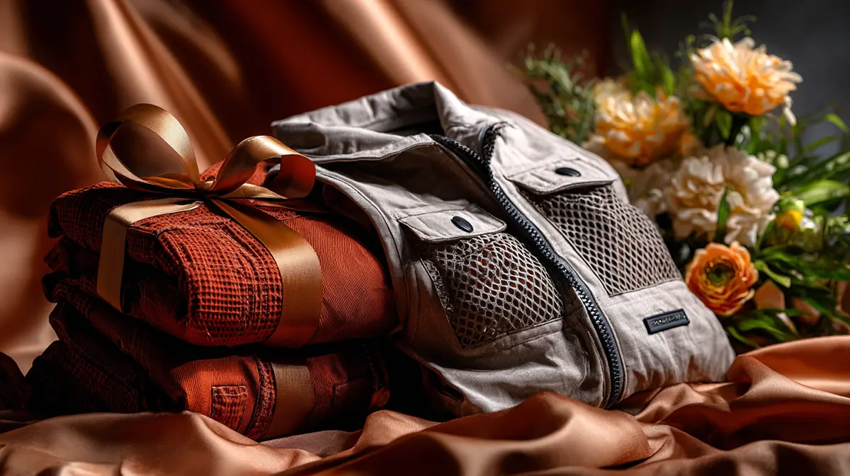 Комплект детской одежды премиум-класса: функциональный бежевый жилет с сетчатыми вставками и терракотовые брюки из органического хлопка