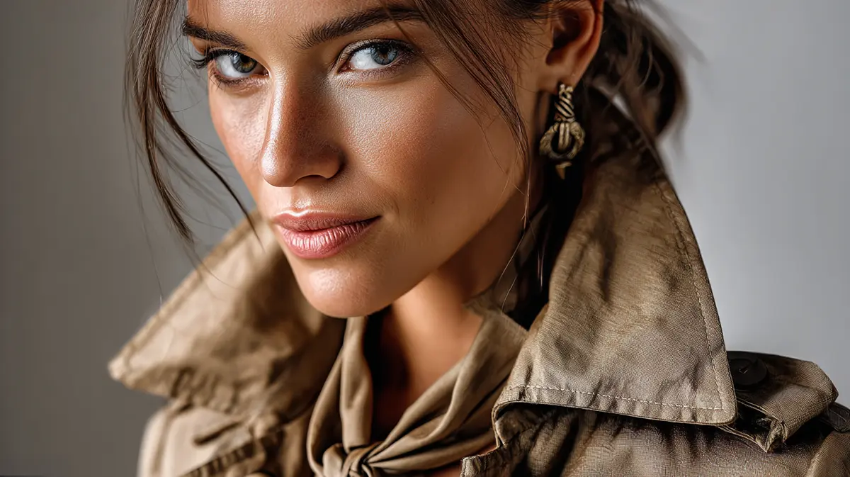 Крупный план воротника модного тренча spolverino из фактурной ткани, тренды женской моды весна 2026