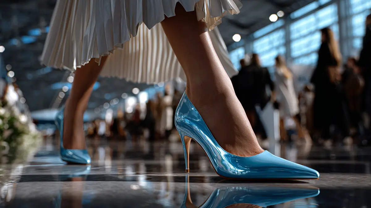 Голубые лакированные туфли-слингбэки на микро-каблуке kitten heel, модный тренд женской обуви весна-лето 2026