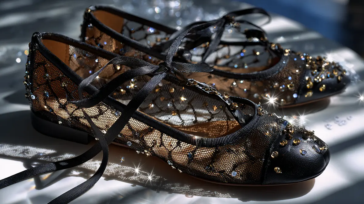 Черные прозрачные балетки-сетка в стиле Мэри Джейн, украшенные сверкающими кристаллами и атласными лентами
